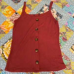 maroonish colored button up tank top